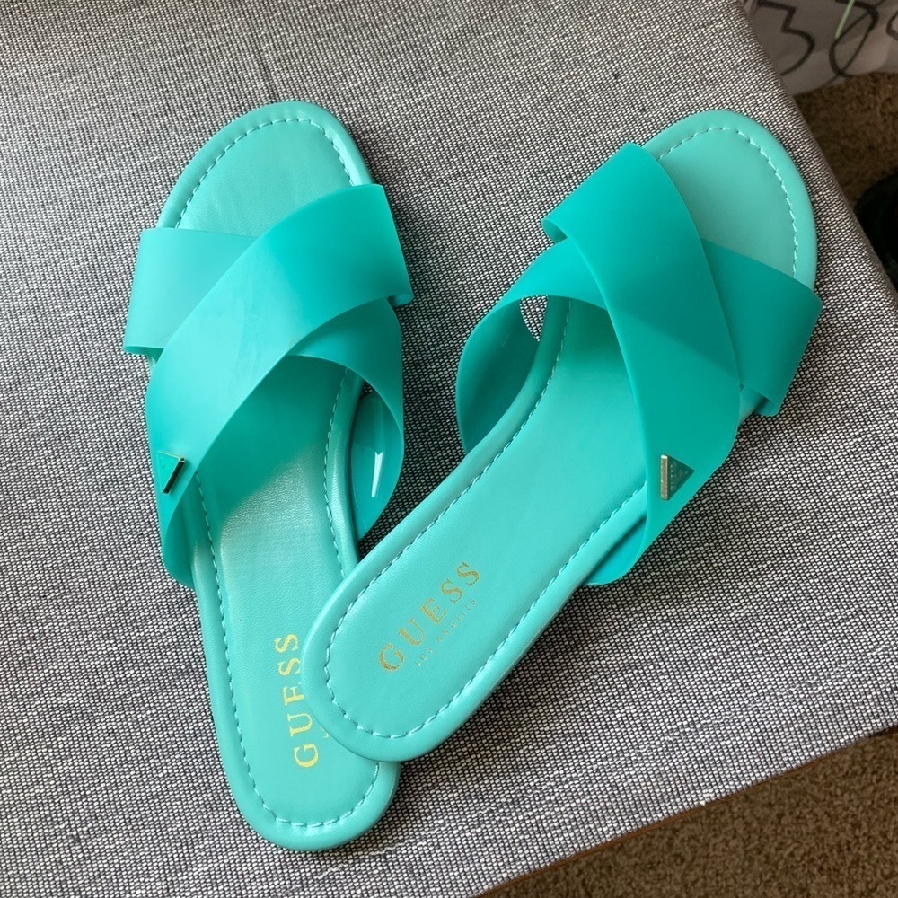 Guess Green Flat Sandal Size 10M - Picture 13 of 15